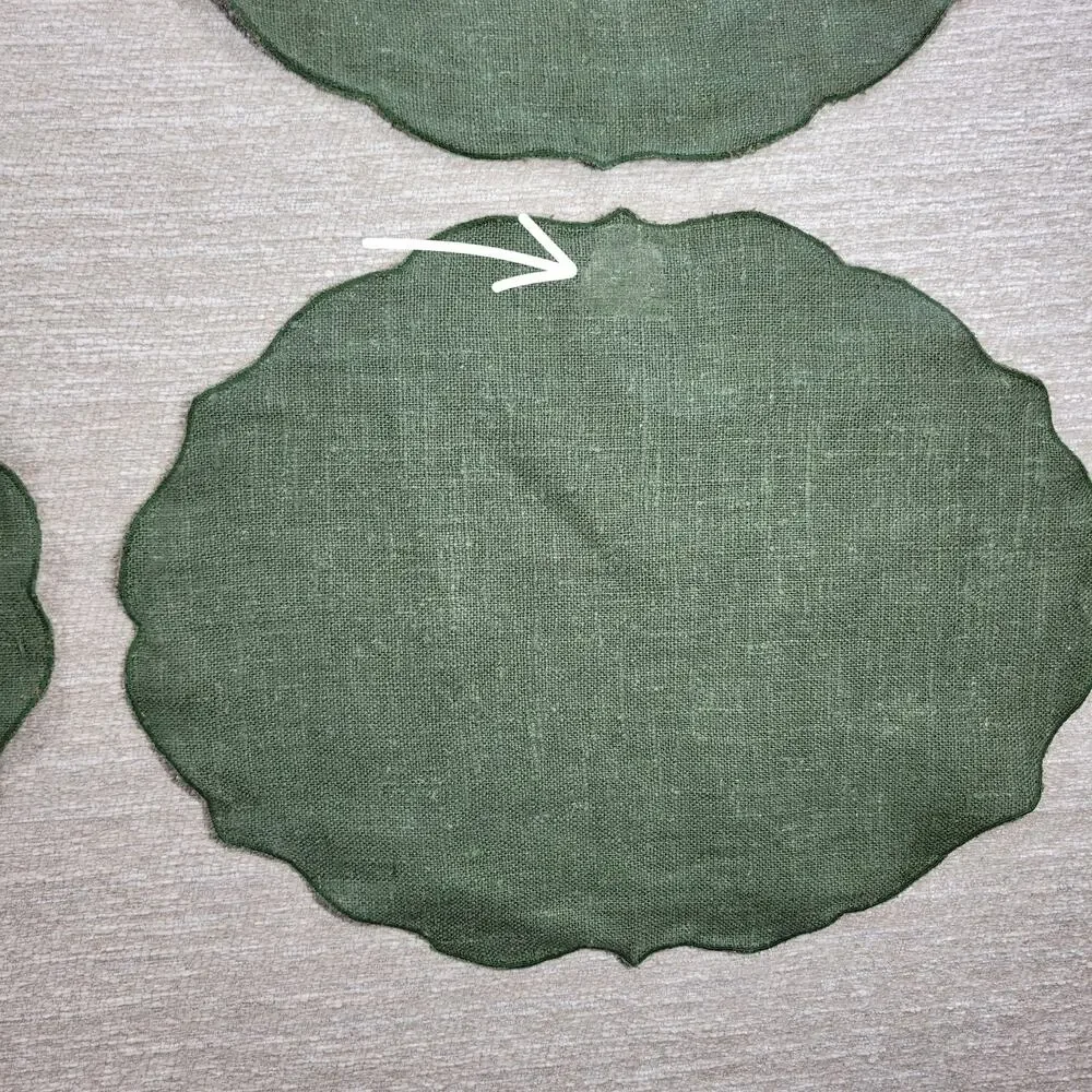 VTG Williams Sonoma Linen Placemats Sage Green Scalloped Edge Oval Set of 4